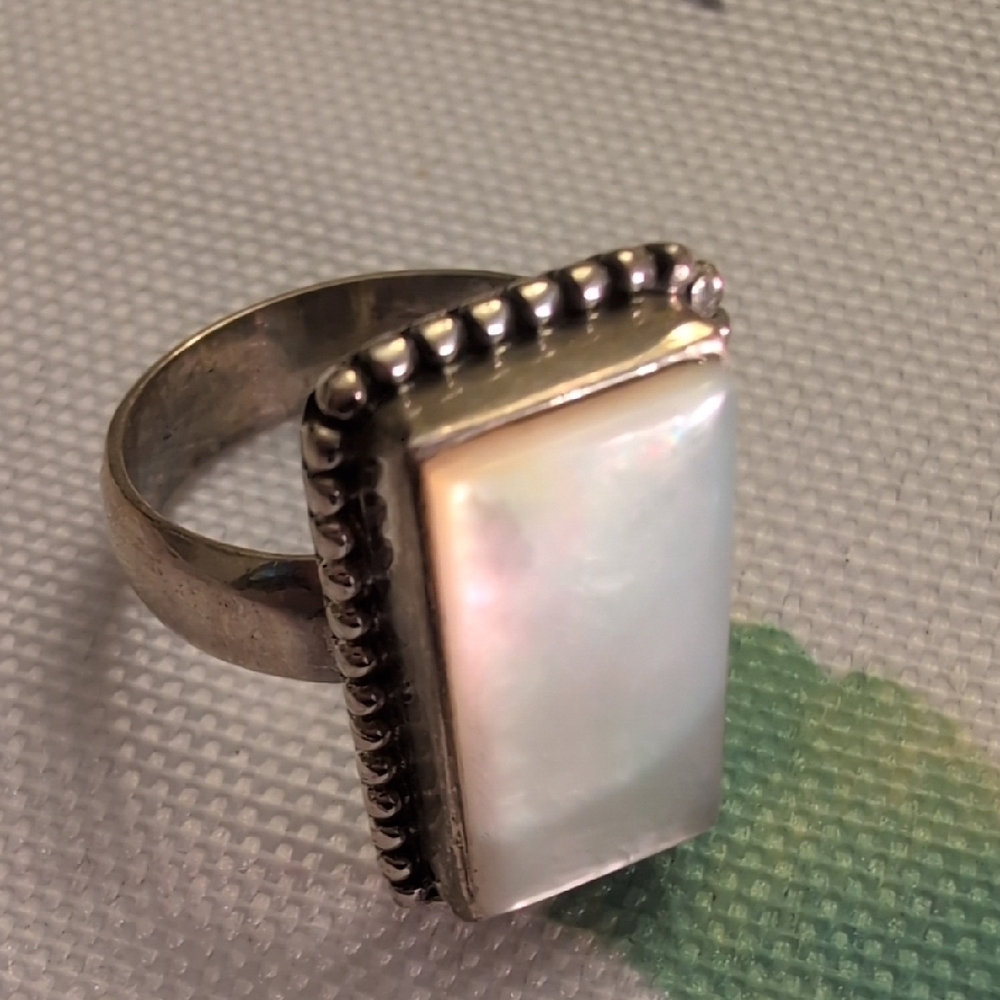 Sterling Silver Elegant Rectangular Statement Mop… - image 5